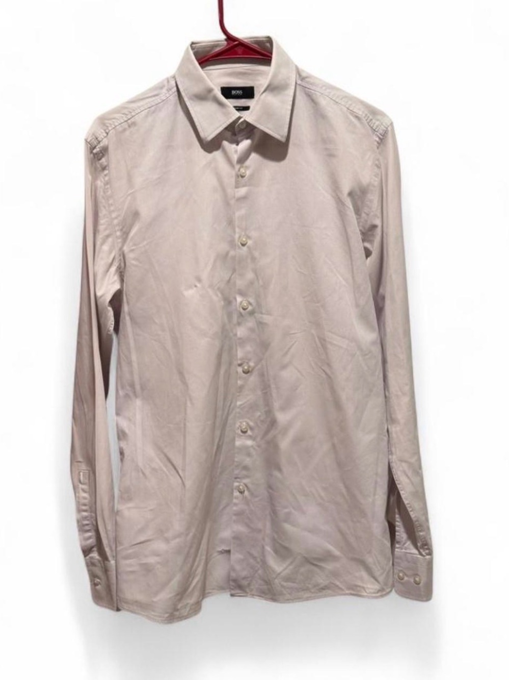BOSS Men's Light Beige Dress Shirt - Classic Point Collar